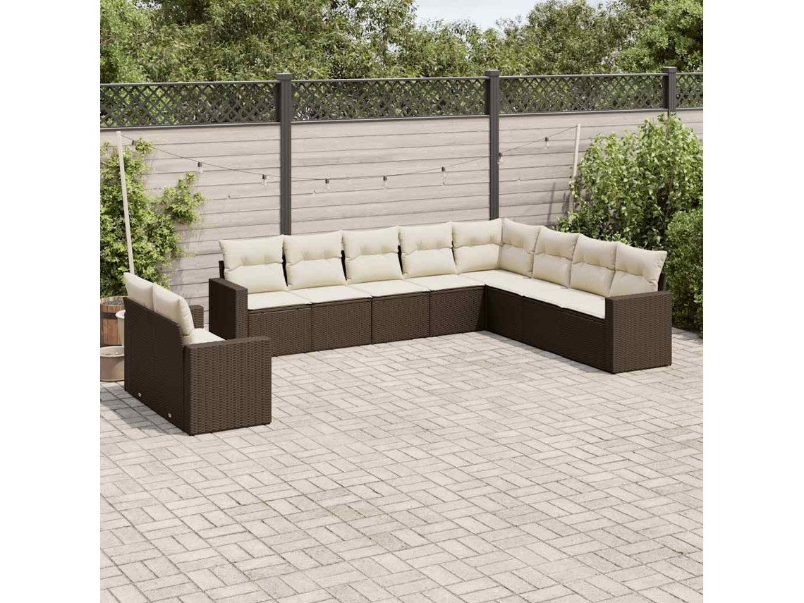 Conjunto 10 Sofás Jardim VIDAXL com Almofadões Vime Pe Castanho