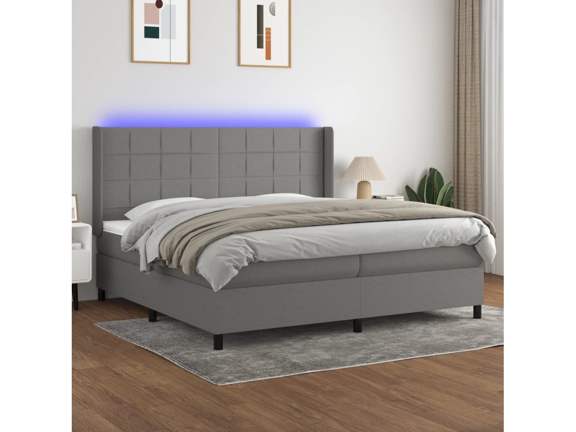 Cama Box Spring VIDAXL (Cinzento - Tecido - 203 x 203 x 128 cm)