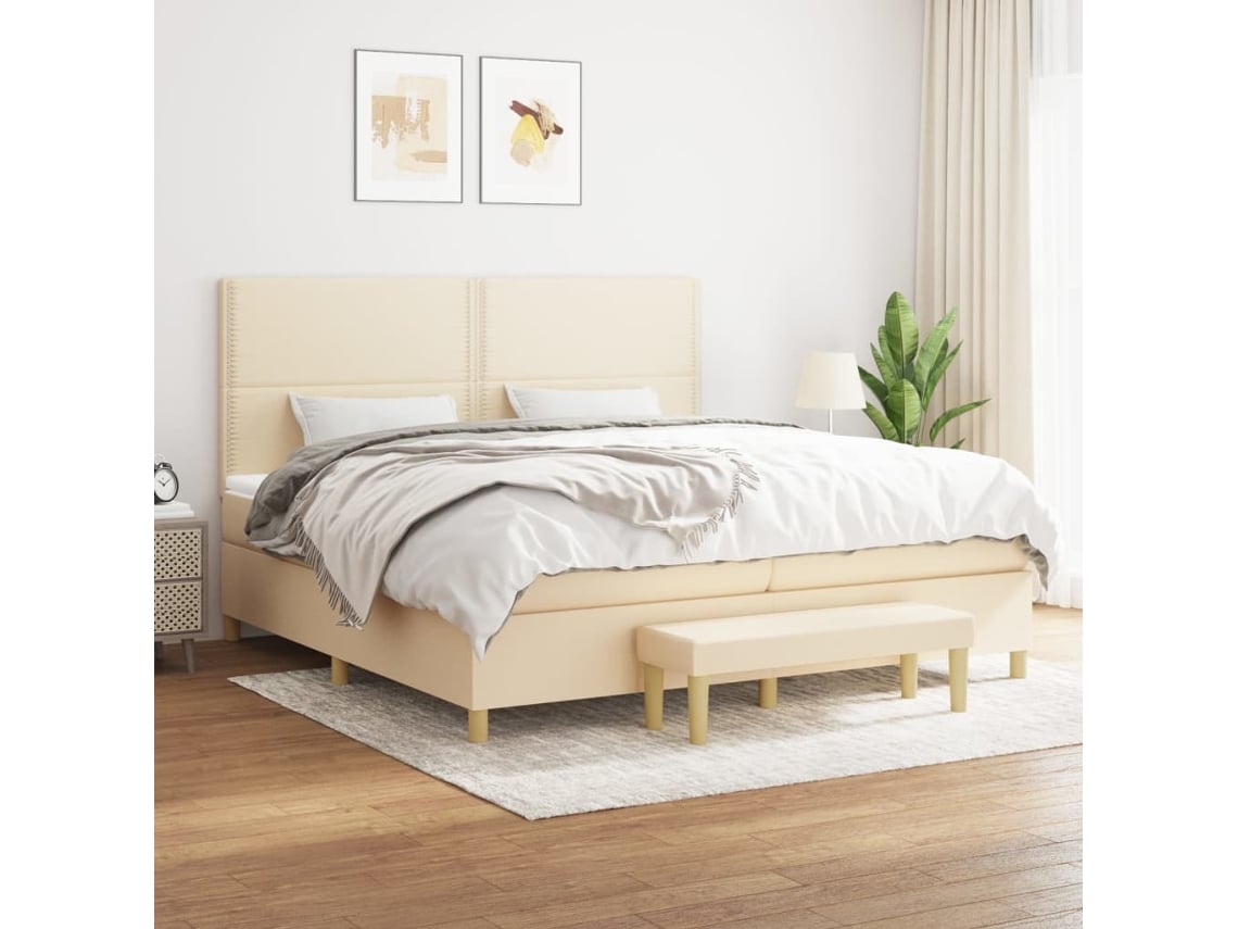Cama box spring VIDAXL Creme Tecido (200x200 cm)