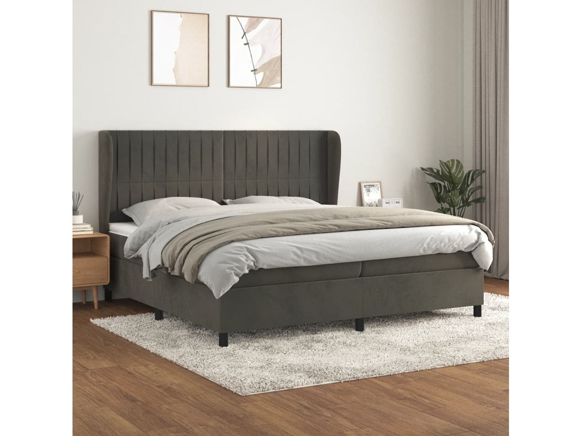 Cama Box Spring VIDAXL (Cinzento - Veludo - 203 x 203 x 128 cm)