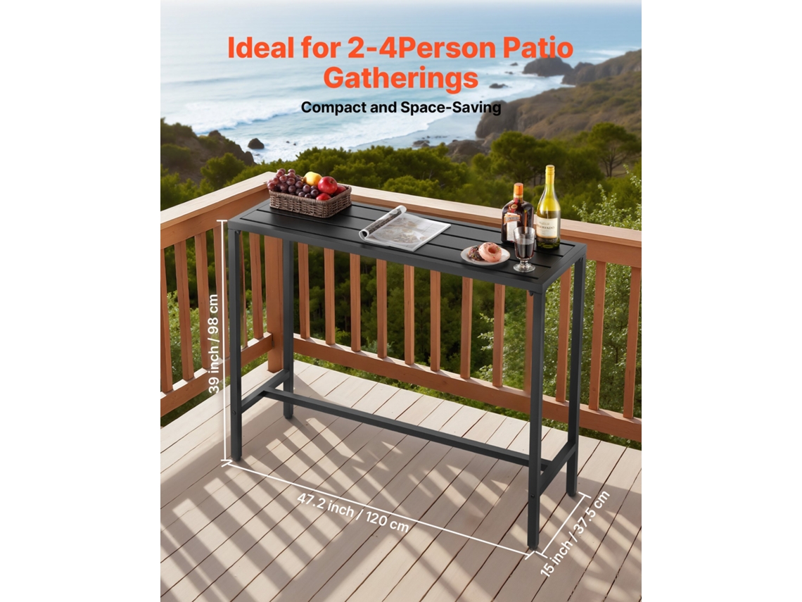 Mesa Alta De Bar 1200 X 375 X 980 Mm Com Estrutura Metálica, Preta Vevor