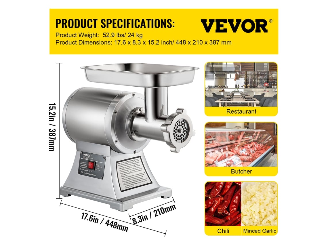 Cortador de Carne Elétrico Comercial 1100 W Aço Inoxidável VEVOR
