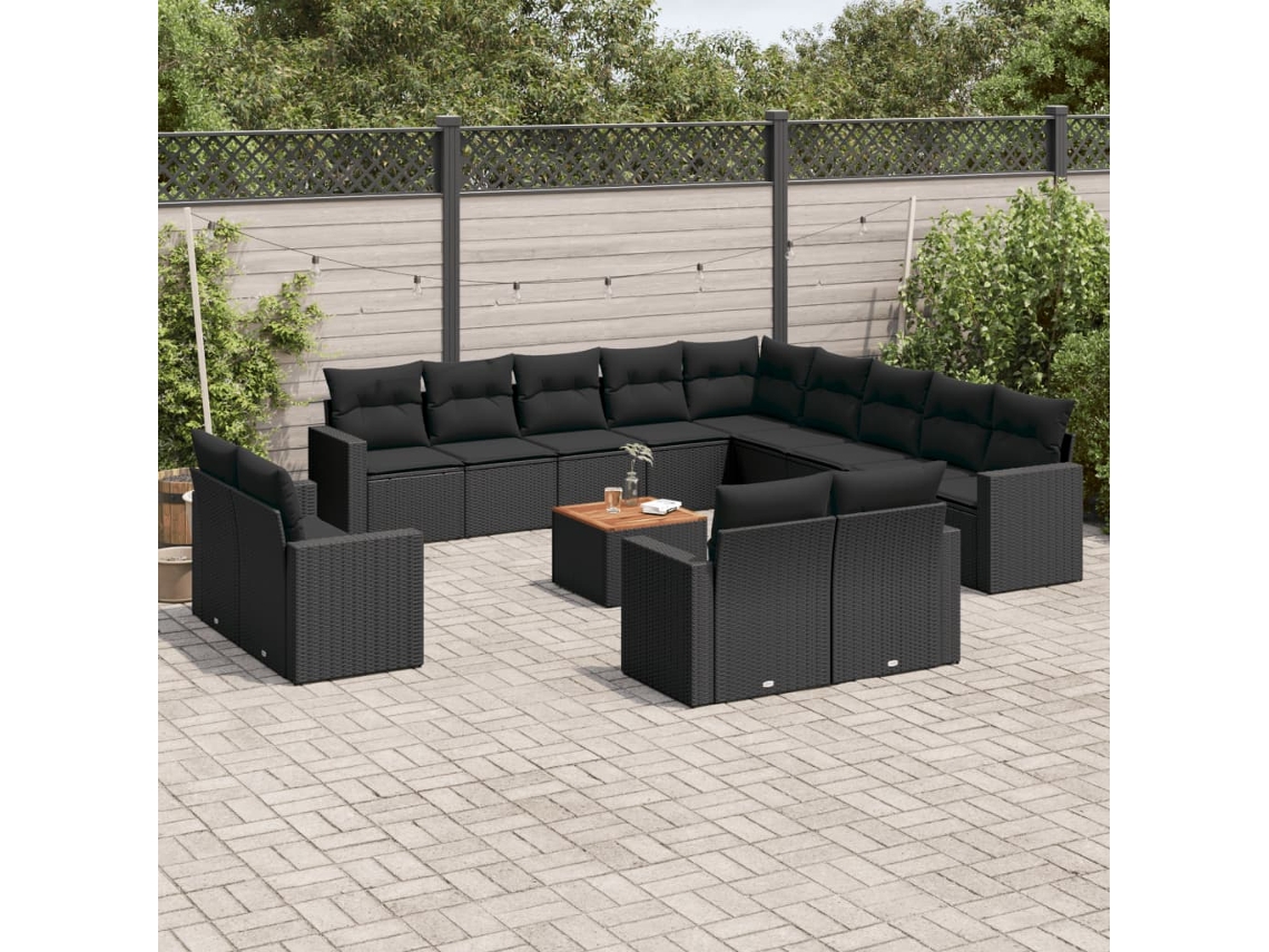 Conjunto 14 de sofás p/ jardim c/ almofadões VIDAXL vime PE preto