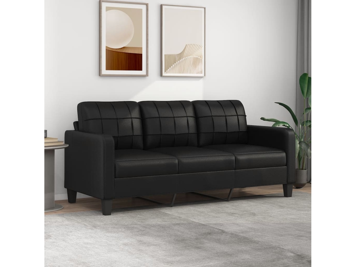 Sofá de 3 lugares VIDAXL Preto Couro (180 cm)