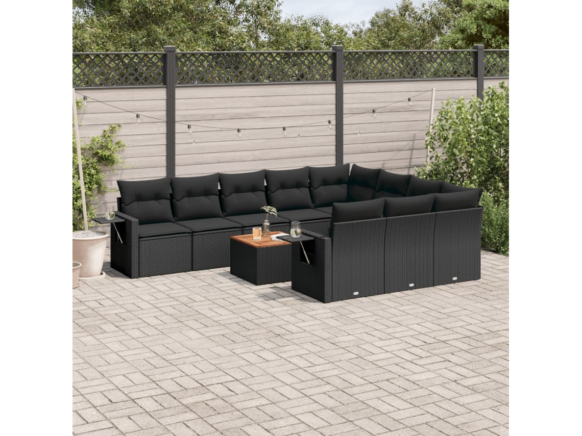 Conjunto 11 sofás de jardim c/ almofadões VIDAXL vime PE preto