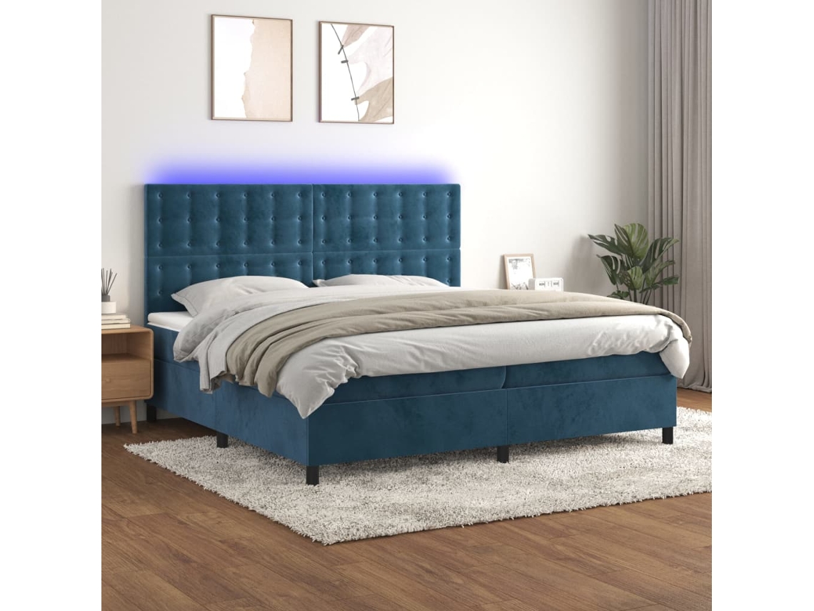 Cama Box Spring VIDAXL Colchão/LED (Azul - Veludo - 200 x 200 cm)