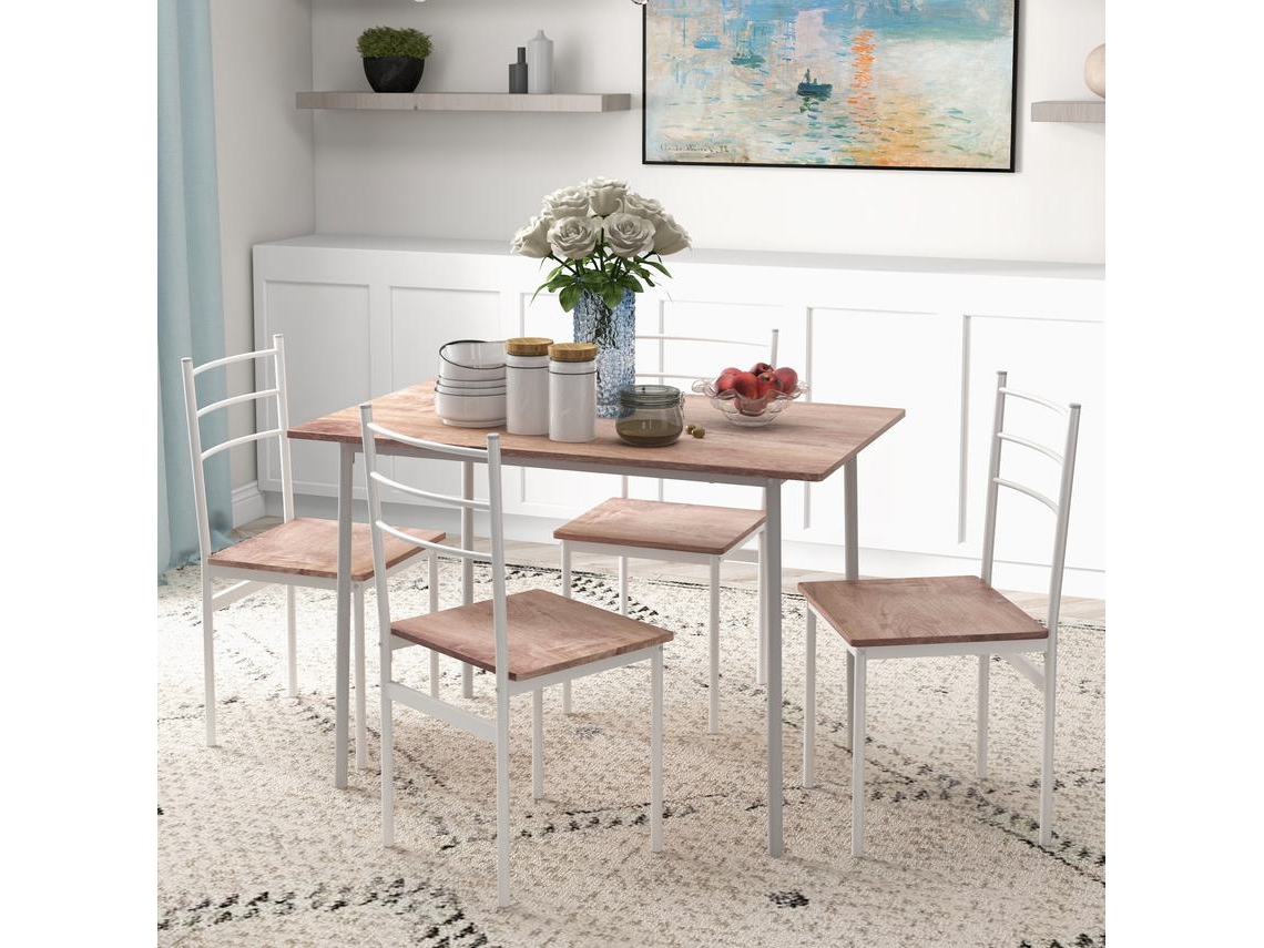 Conjunto de Refeição MDF e Aço cor Branco 110x70x75 cm HOMCOM