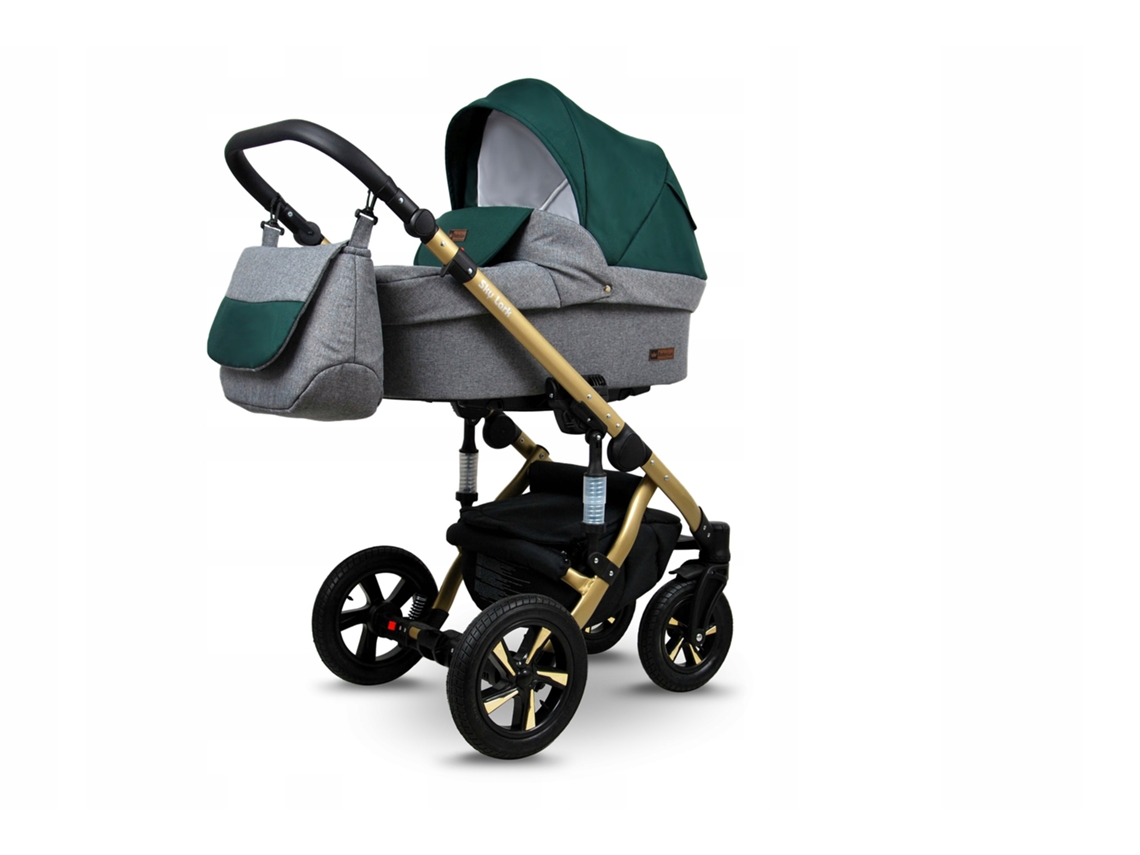 Carrinho de Bebé Multifuncional BABYLUX SKY LARK 4 Em 1 -Grey Flex Green GOLD FRAME - Ajustável e dobrável Construção leve em alumínio - Acessórios