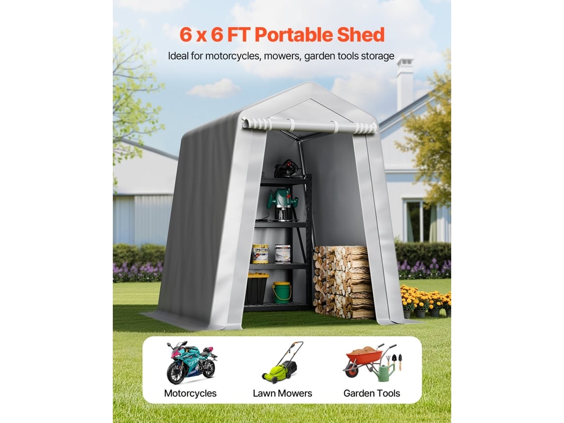 Casota De Armazenamento Exterior 183x183x213 Cm Tenda Portátil, Cinzenta Vevor