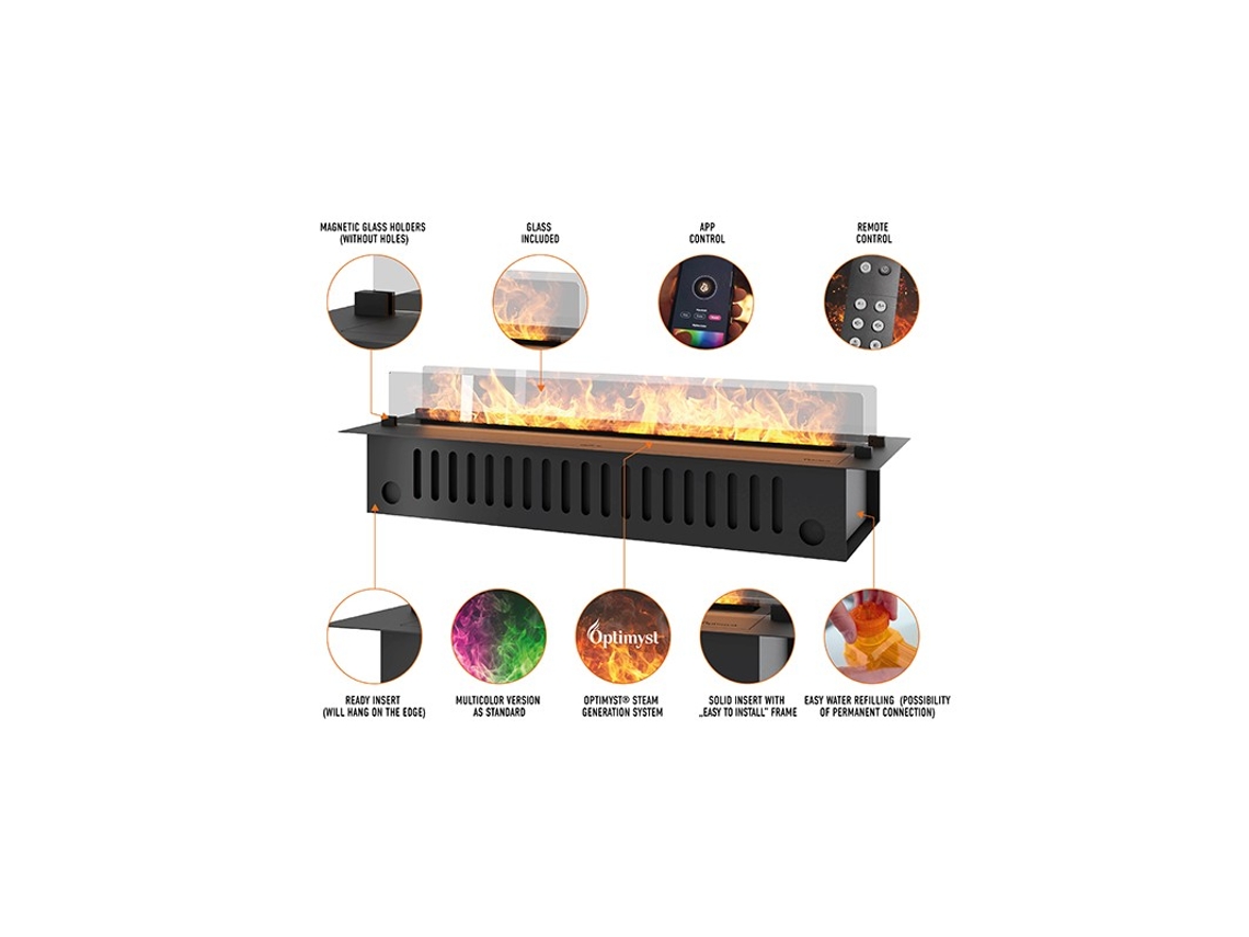 Lareira de Encastrar Queimador de Vapor de Água Led Multicolor 220 Cm Invapo Insert OUTINFIRE