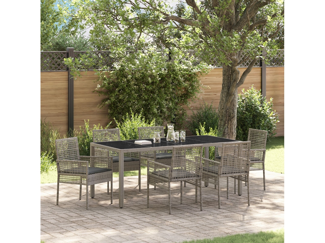Conjunto 7 De Jantar De Vidaxl Com Almofadas Cinza Poli Rattan