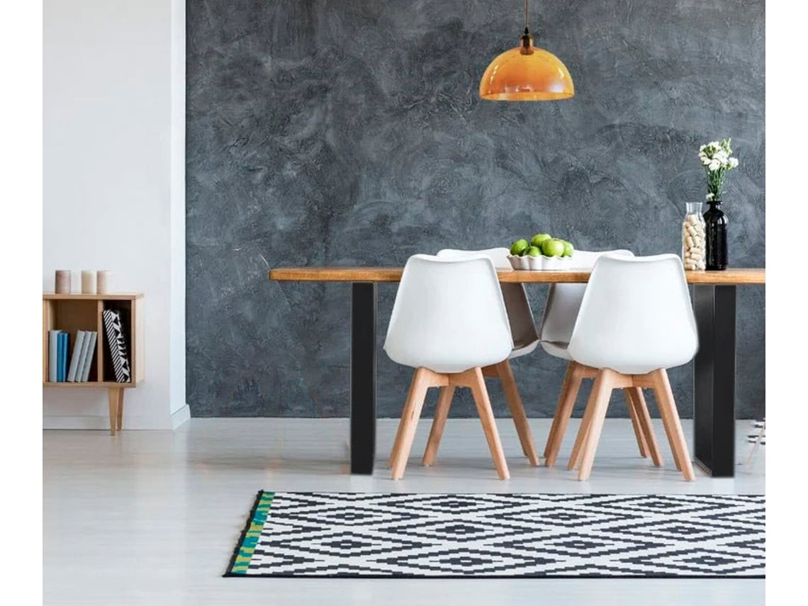 Conjunto Mesa de Jantar Ou Cozinha em Madeira Maciça 140Cm 4 Cadeiras Nórdicas Branco SALDOSYSTOCKS