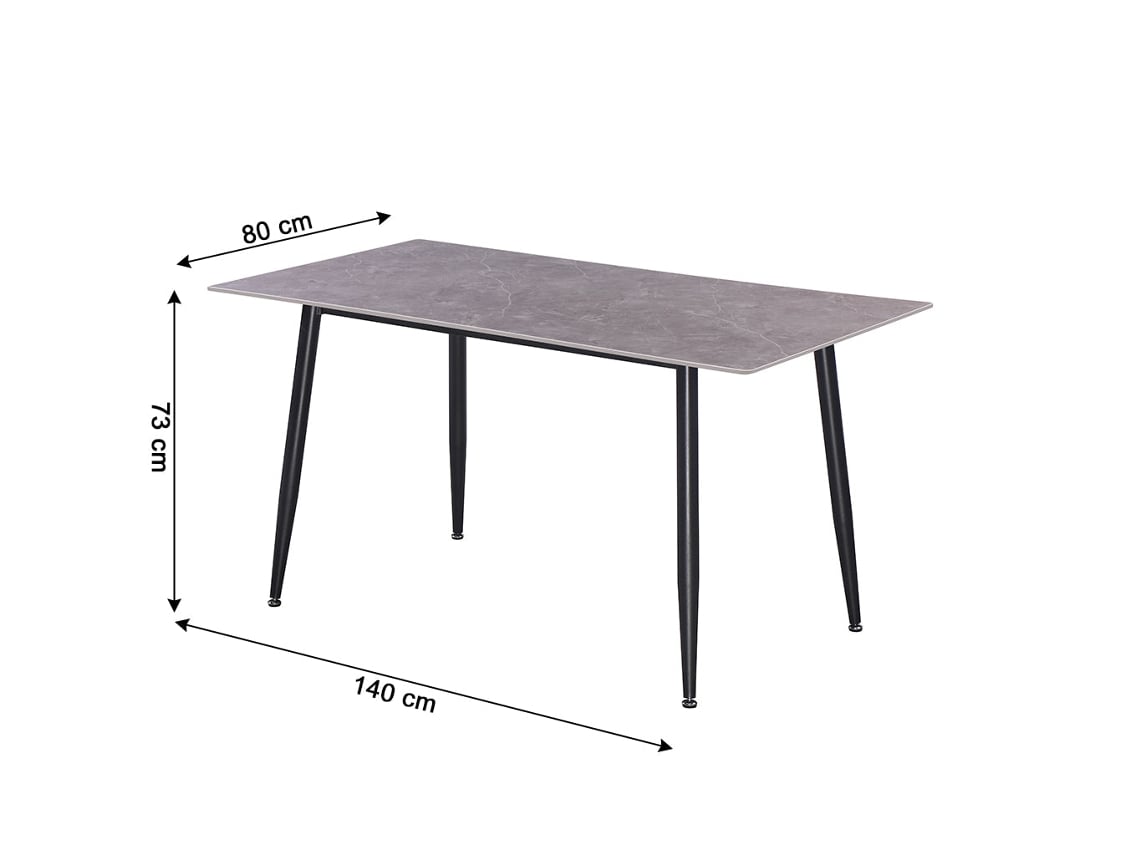 Mesa De Jantar De 140 Cm, Cinza 6 Cadeiras Em Couro Sintético, Pretas Saldosystocks