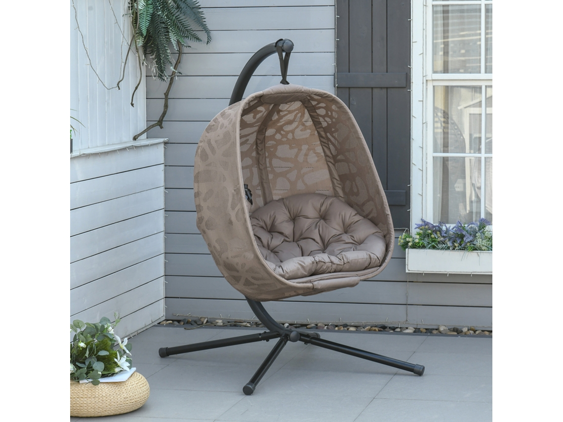 Cadeirão Suspenso Aço, Poliéster e Algodão PP cor Marrón 126x96x172 cm OUTSUNNY