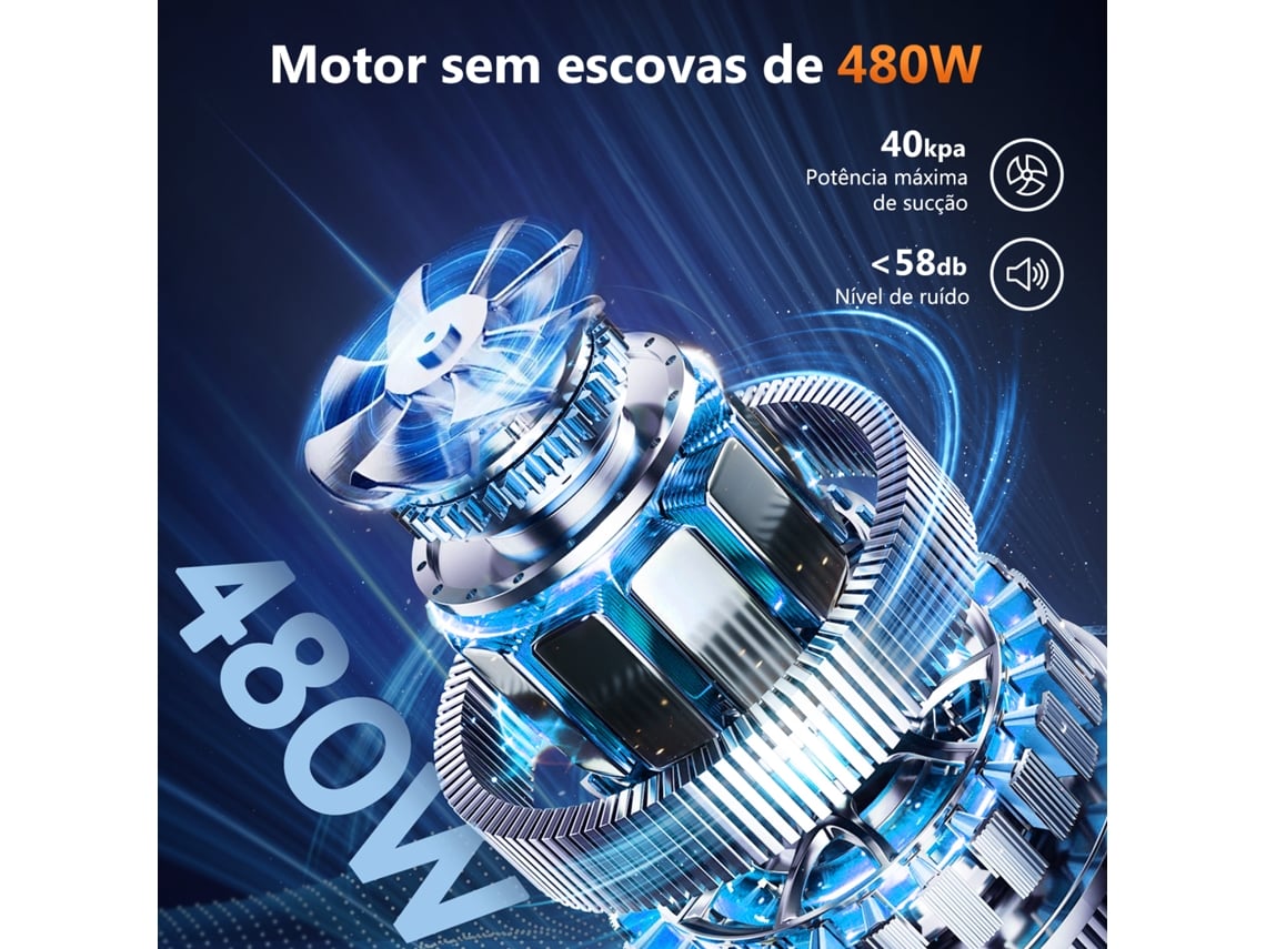 Aspirador Vertical 40000pa, Bateria Removível 480w, Autonomia Até 50 Min, Tanque 1,6l, Sistema de Filtragem 5 em 1 Blue Adormii