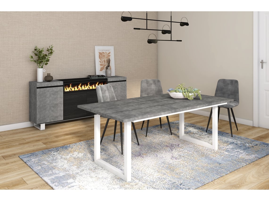 DUERMETE ONLINE Mesa Sala de Jantar Mesa Cozinha 200 para 10 Pessoas Pés de Madeira Estilo Industrial Cimento