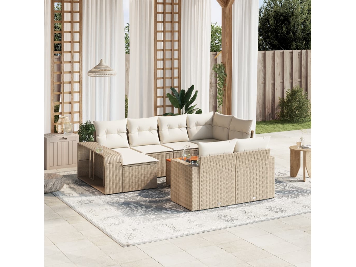 Conjunto 11 sofás de jardim c/ almofadões VIDAXL vime PE bege