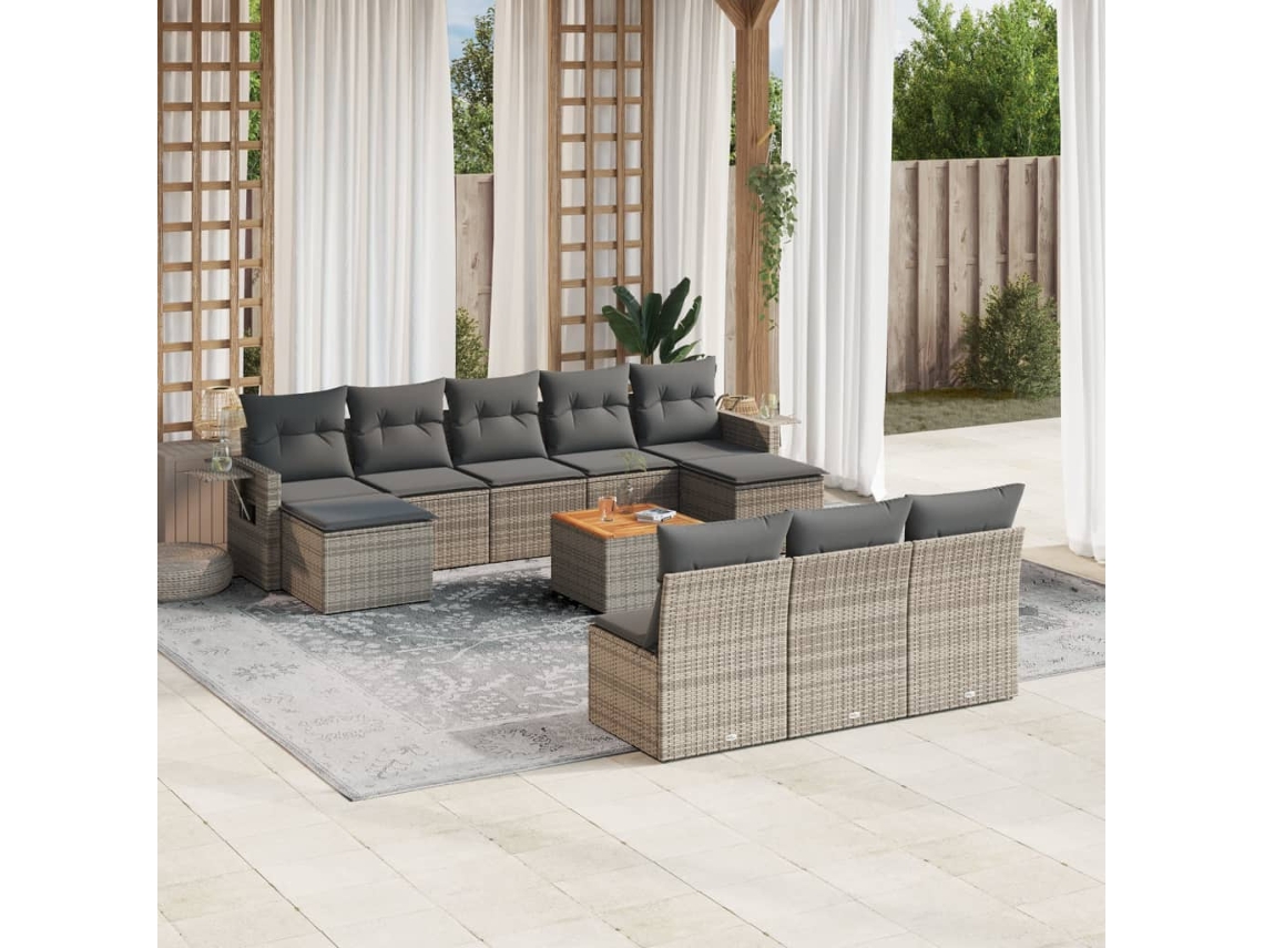 Conjunto 11 sofás de jardim c/ almofadões VIDAXL vime PE cinzento