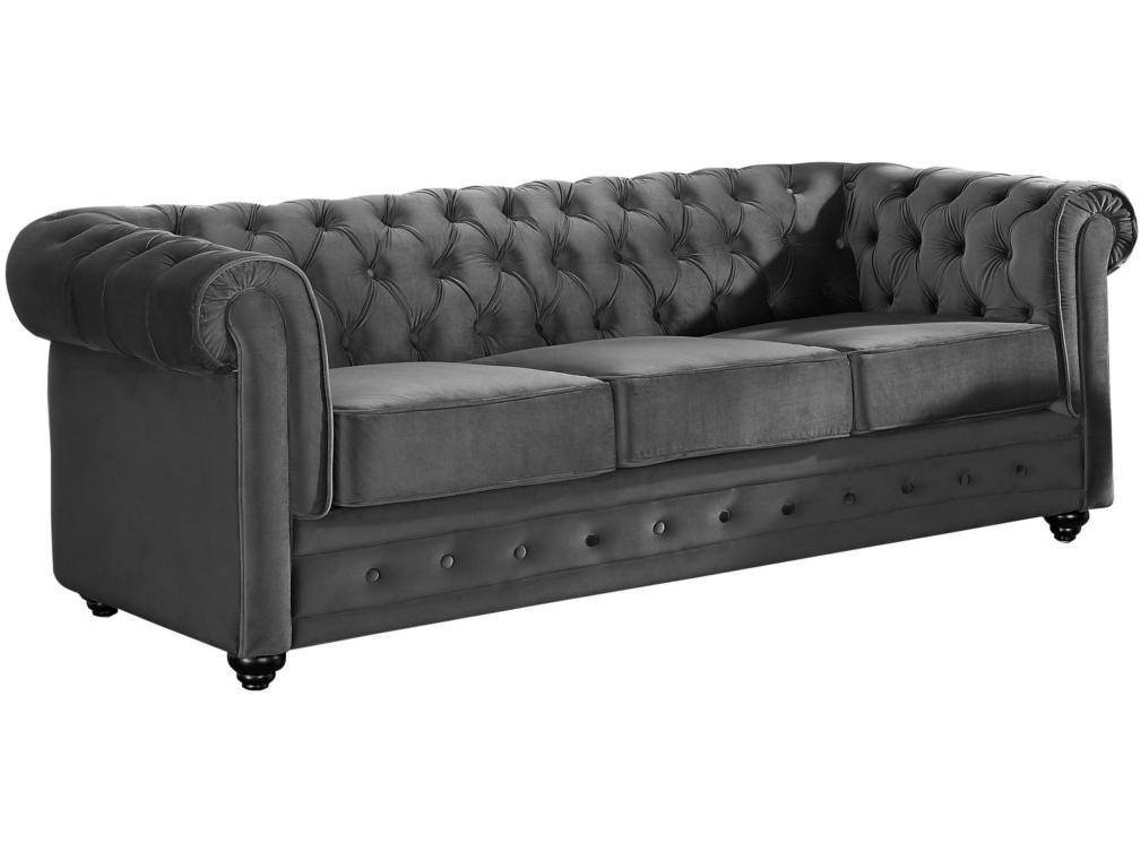 Sofá Fixo Chesterfield VENTE-UNIQUE (Cinza Antracite - Tecido e Veludo - 205x88x72 cm)