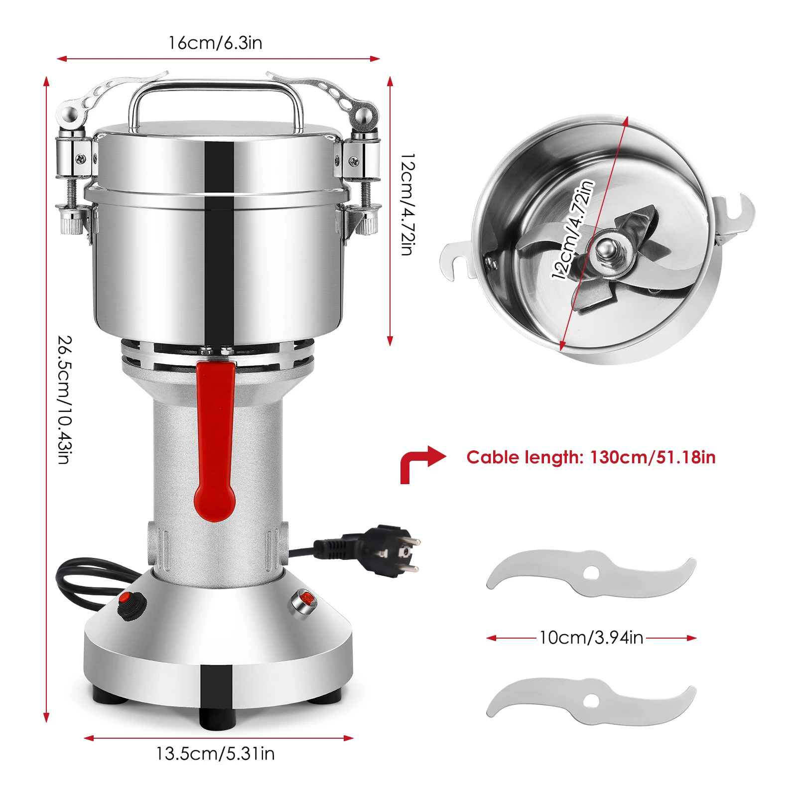Triturador De Grãos, Moinho Elétrico De Alta Velocidade, Proteção Contra Sobrecarga, Cinza Claro Oem