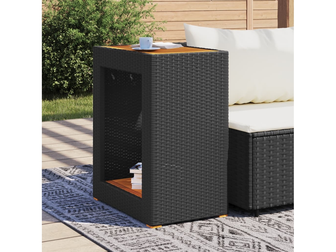 Mesa Jardim Tampo Madeira Vime Pe 60x40x75 Cm Preto E Castanho