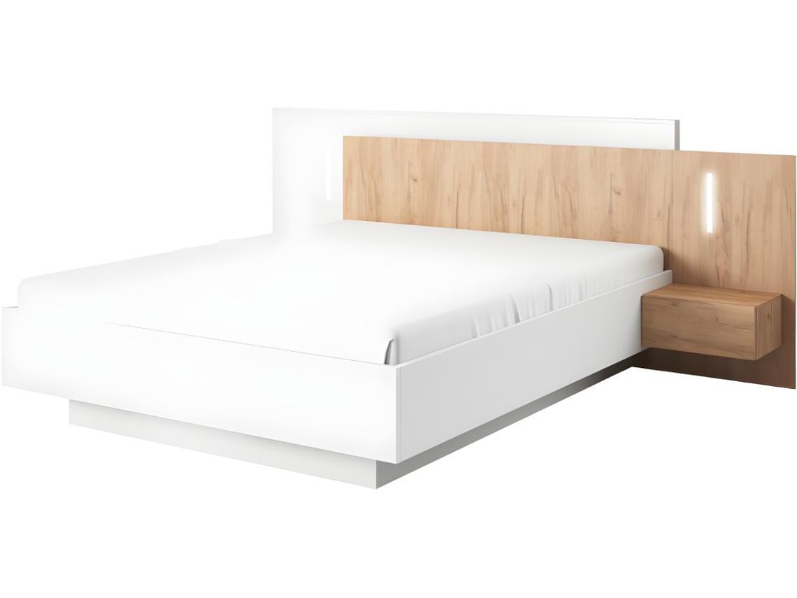 Estrutura de cama FRANCOLI VENTE-UNIQUE Natural claro, Branco 160x200 cm - Sem colchão - Com sommier