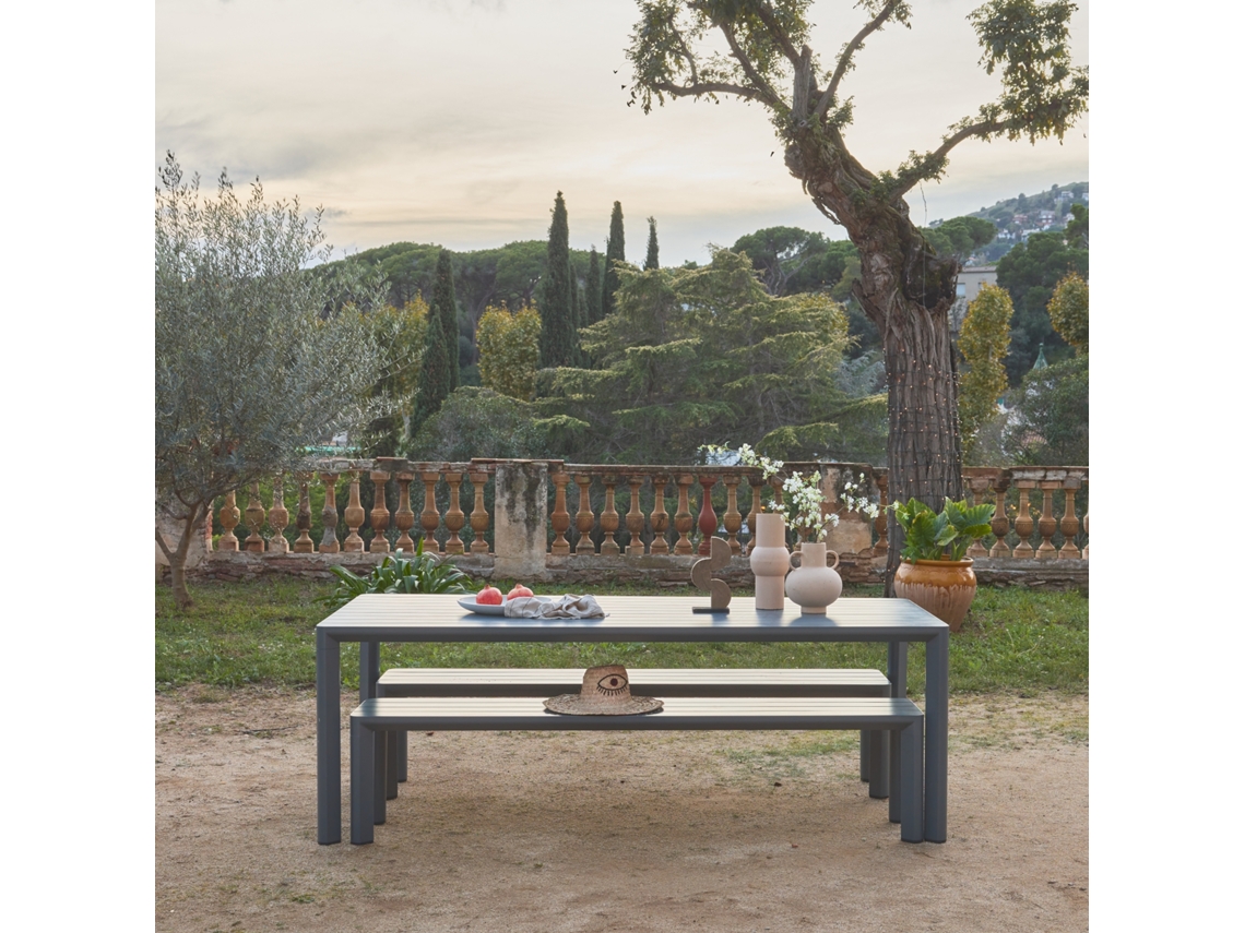 Mesa De Jardim Em Alumínio 2 Bancos 8 Lugares, Antracite Sweeek