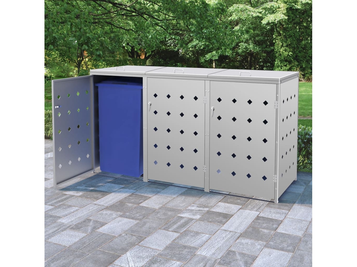 Abrigo para Caixotes do Lixo VIDAXL Para Prateado Aço Inoxidável (207x77.5x115 cm)