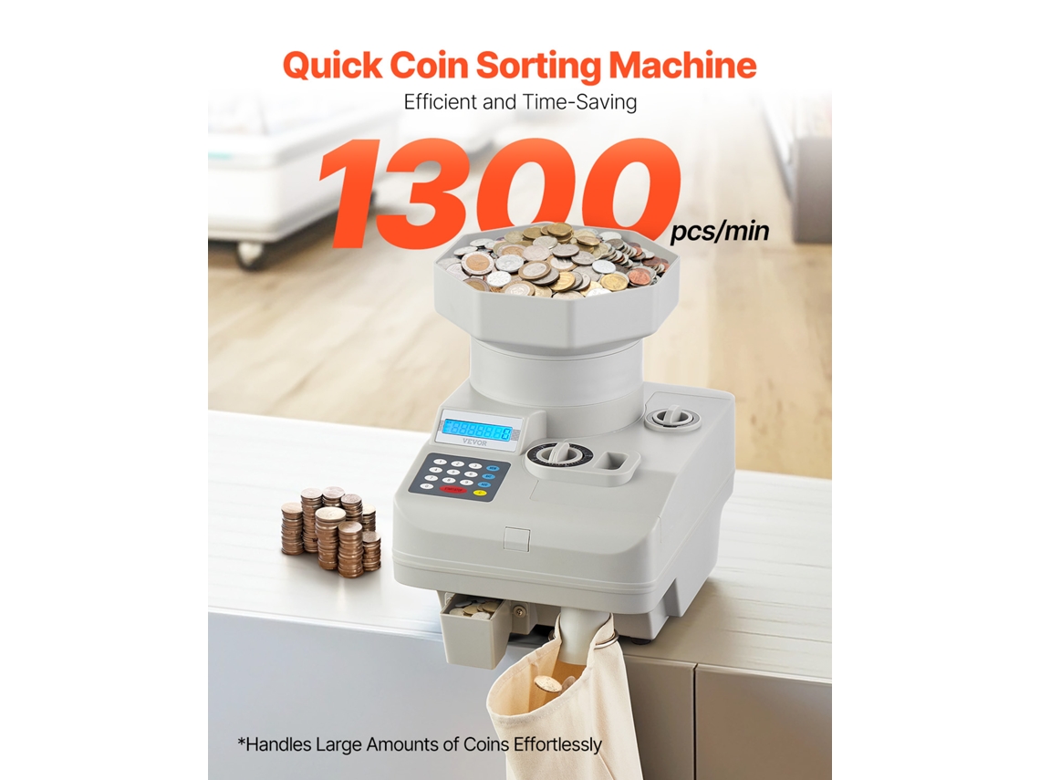 Contadora De Moedas Universal Com Tela De Led Admite Até 11000 Moedas Vevor