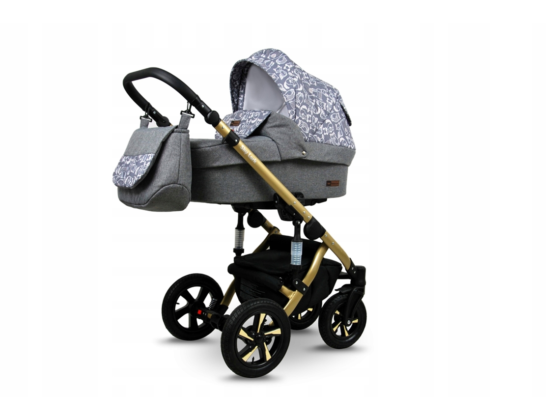 Carrinho de Bebé Multifuncional BABYLUX SKY LARK 4 Em 1 -Grey Animals GOLD FRAME - Ajustável e dobrável Construção leve em alumínio - Acessórios