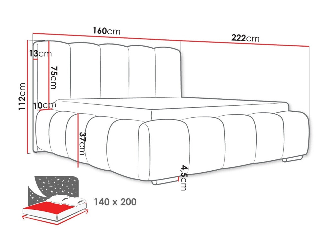 Cama Estofada c/arrumação AMBIHOME GORDON (Bege - 140x200 cm)