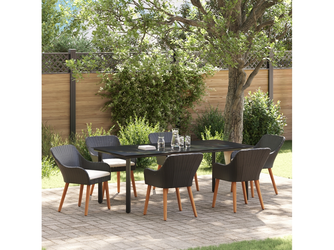 Conjunto 7 De Jantar Preto Vidaxl Em Polyrattan