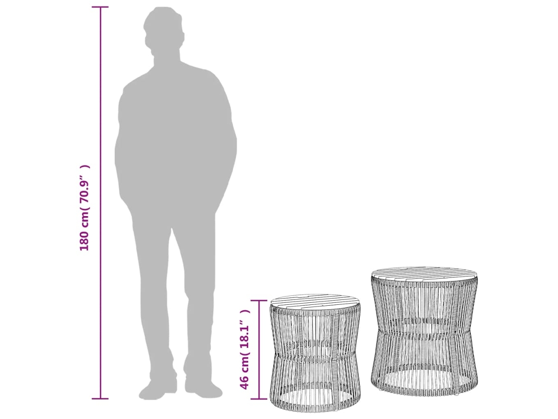 Mesas de Apoio P/ Jardim com Tampo de Madeira 2Pcs Vime Pe Preto PANGSHIYUAN