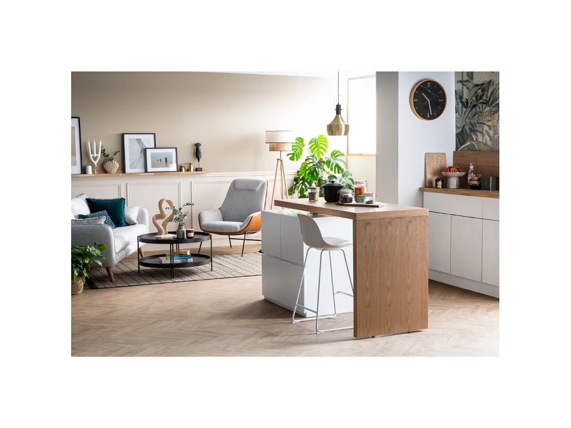 Mesa De Bar Modulable Con Almacenaje Blanco Mate Y Roble A91 Cm Max Miliboo