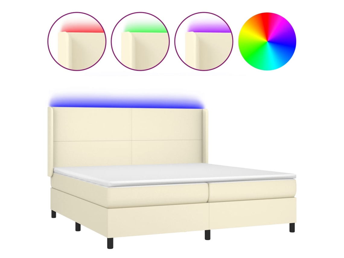 Cama Box Spring VIDAXL (Bege - Couro Artificial - 203 x 203 x 128 cm)