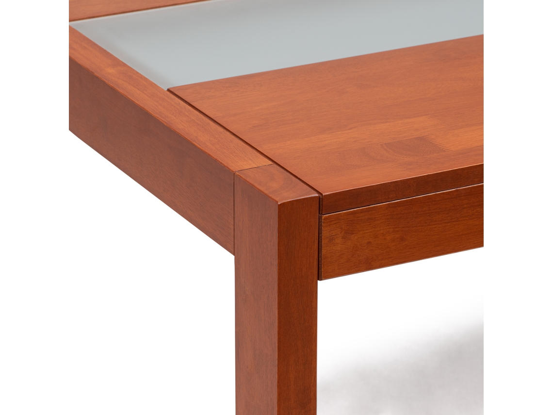 Mesa de Refeiçâo em Madeira Natural e Vidro Temperado.145 X 90 X 75Cm. Cor Cerejeira. Vidro Temperado. MUEBLES STOCK