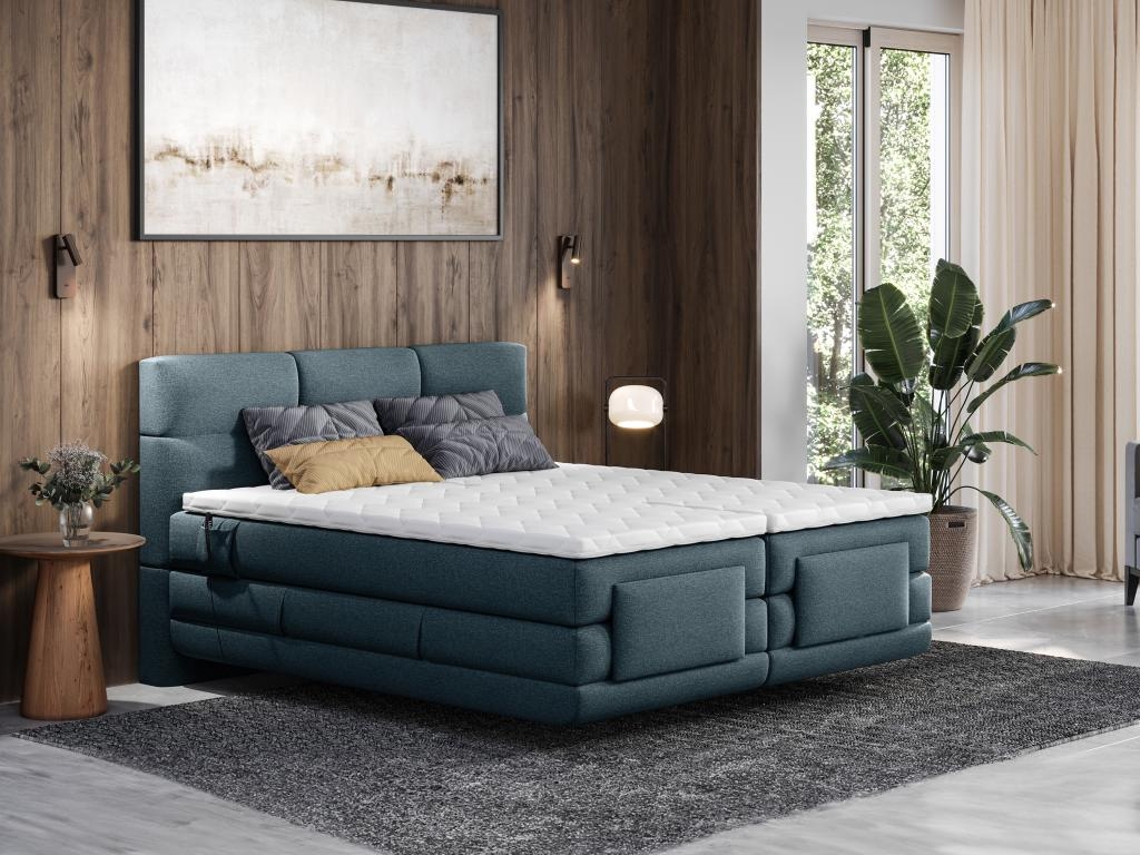 Cama continental LODI VENTE-UNIQUE Azul 2x90x200 cm - Com colchão - Com sommier