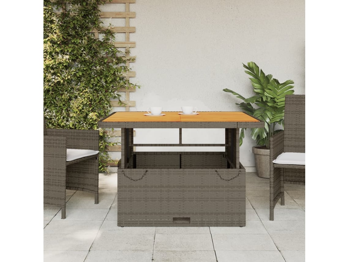Mesa De Jardim Mesa Para Exterior 110x110x71 Cm Vime Pe E Madeira De Acácia Cinza Lovely Home