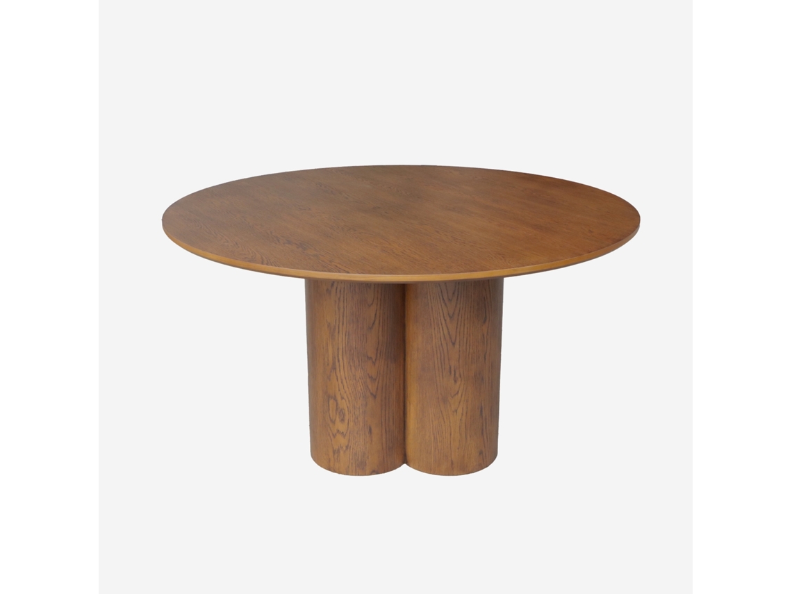 Mesa de jantar redonda feita de madeira e folheado de carvalho, 4 lugares, elegante madeira de nogueira.