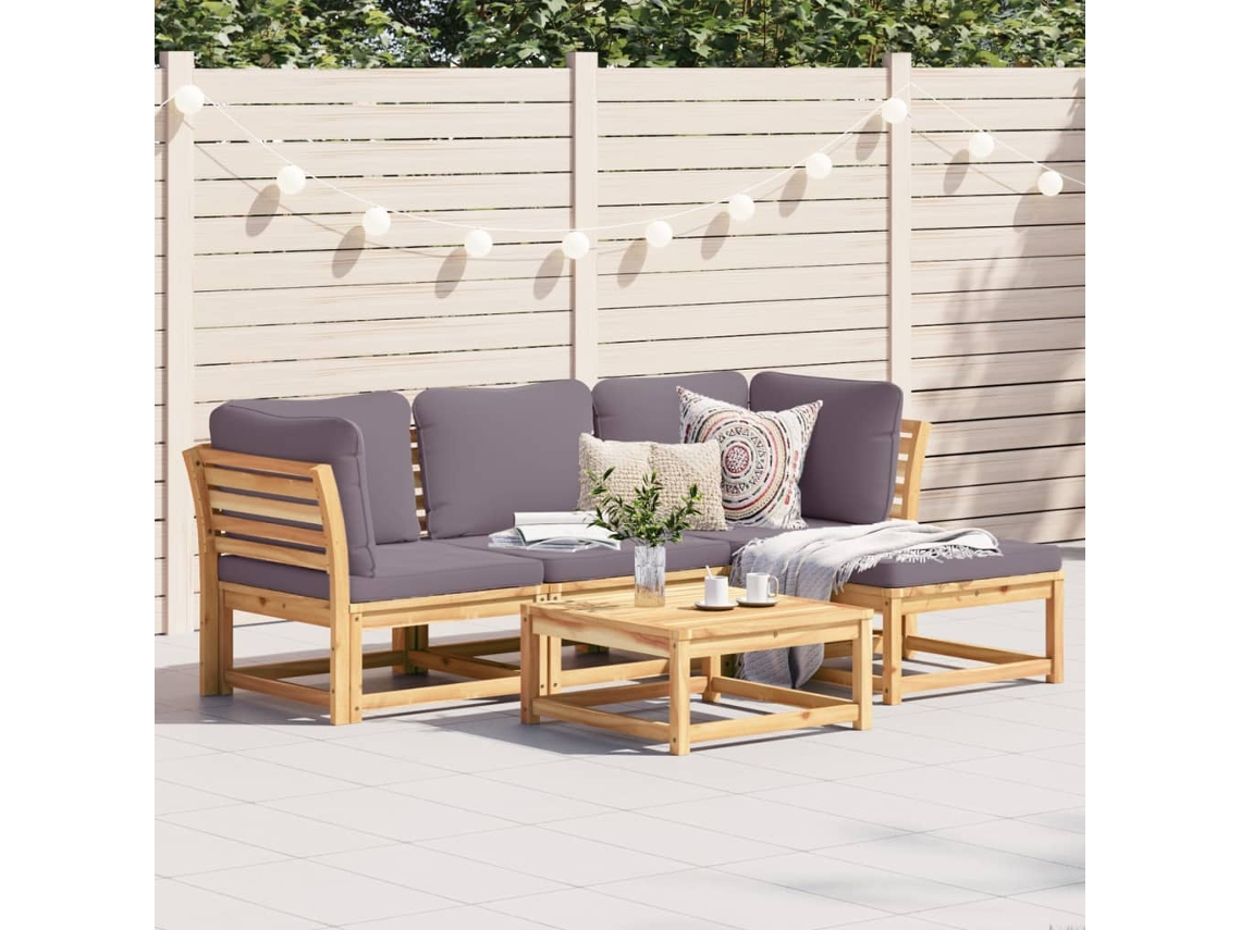 Conjunto 5 lounge de jardim c/ almofadões VIDAXL acácia maciça