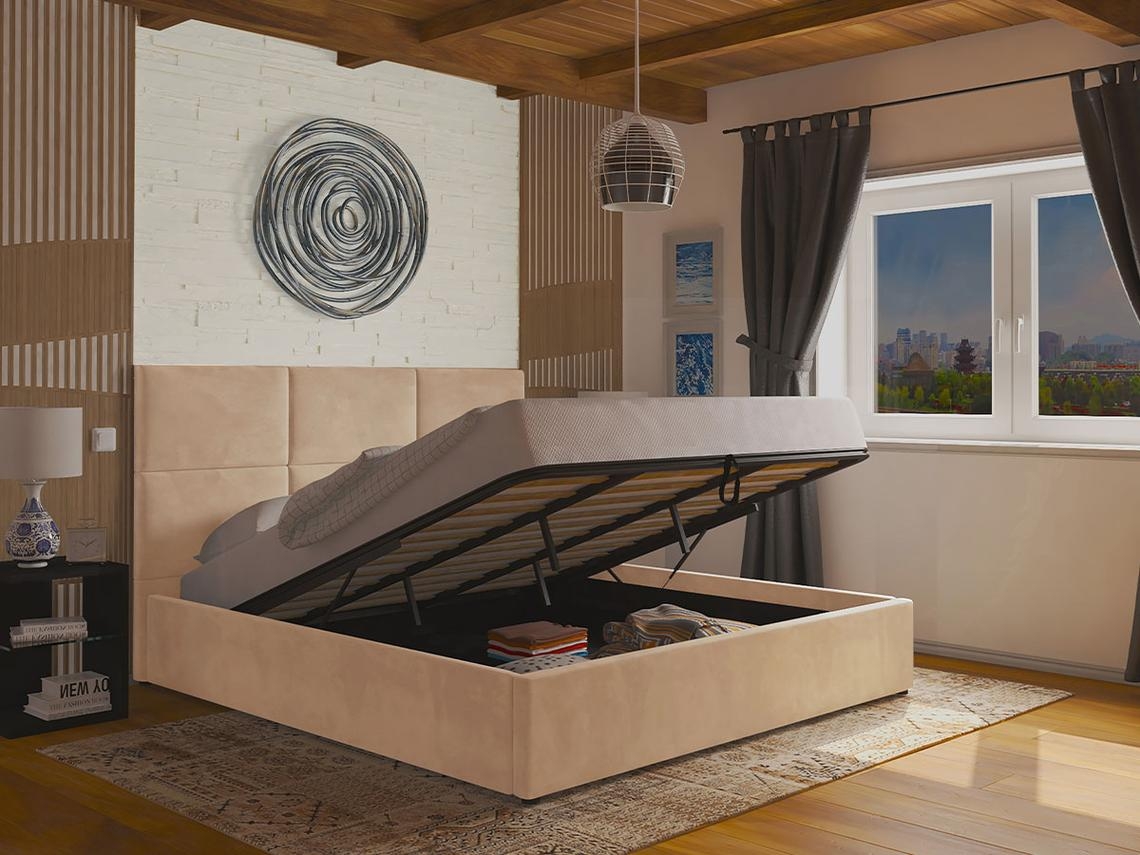 Cama com Estrado Elevatório de Casal, Elegance (Bege)(200×180 cm)