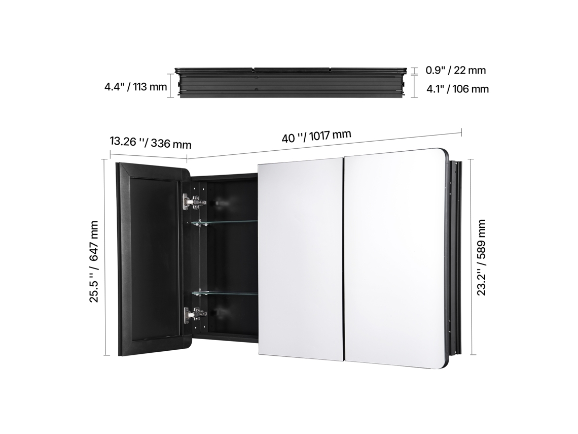 Armário De Medicamentos Succebuy De 25,5 X 40 Polegadas Com Espelho E Prateleiras Ajustáveis