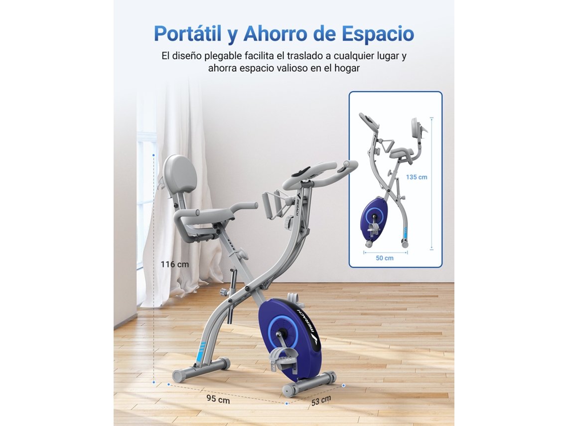 Vélo Estática 4 em 1 MERACH, 16 Níveis Resistência Magnética, Cardio, LCD, Bluetooth, APP, X-Bike, Dobrável, Treino de Braços e Costas, Cinza