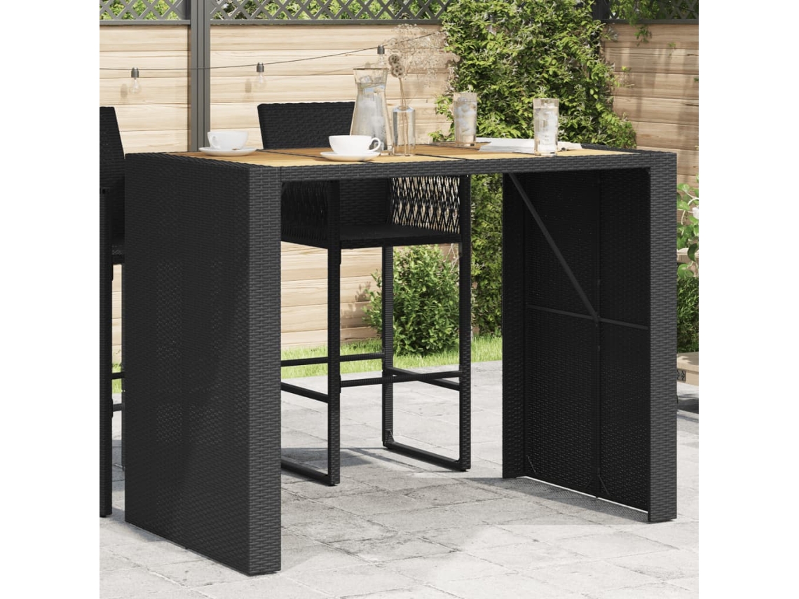 Mesa de Jardim com Tampo em Acácia VIDAXL Vime Pe Preto 145X80X110 Cm