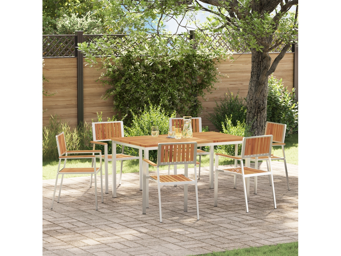 Conjunto 7 De Jantar De Jardim Vidaxl  De Madeira Sólida De Acácia