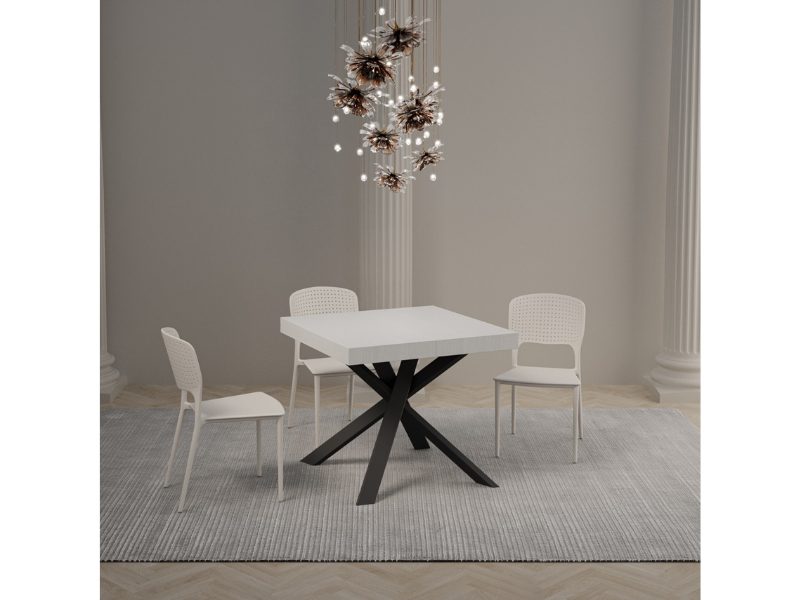 Mesa de Jantar Extensível 90X90/194 Cm Clerk Premium Plano Cinza Branca Pernas Antracite ITAMOBY