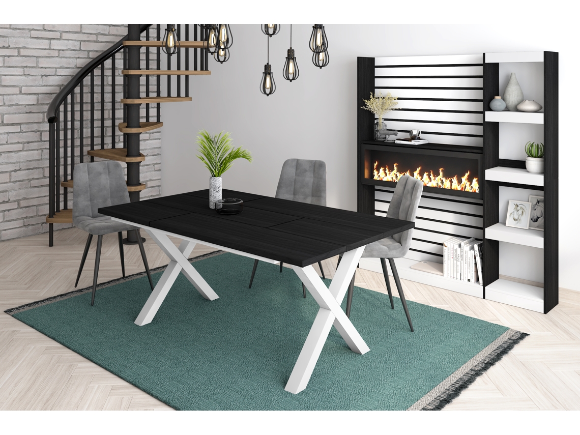 Mesa de Sala de Jantar 8 Pessoas 170 Ideal para Reuniões Familiares Preto Estilo Industrial DUERMETE ONLINE