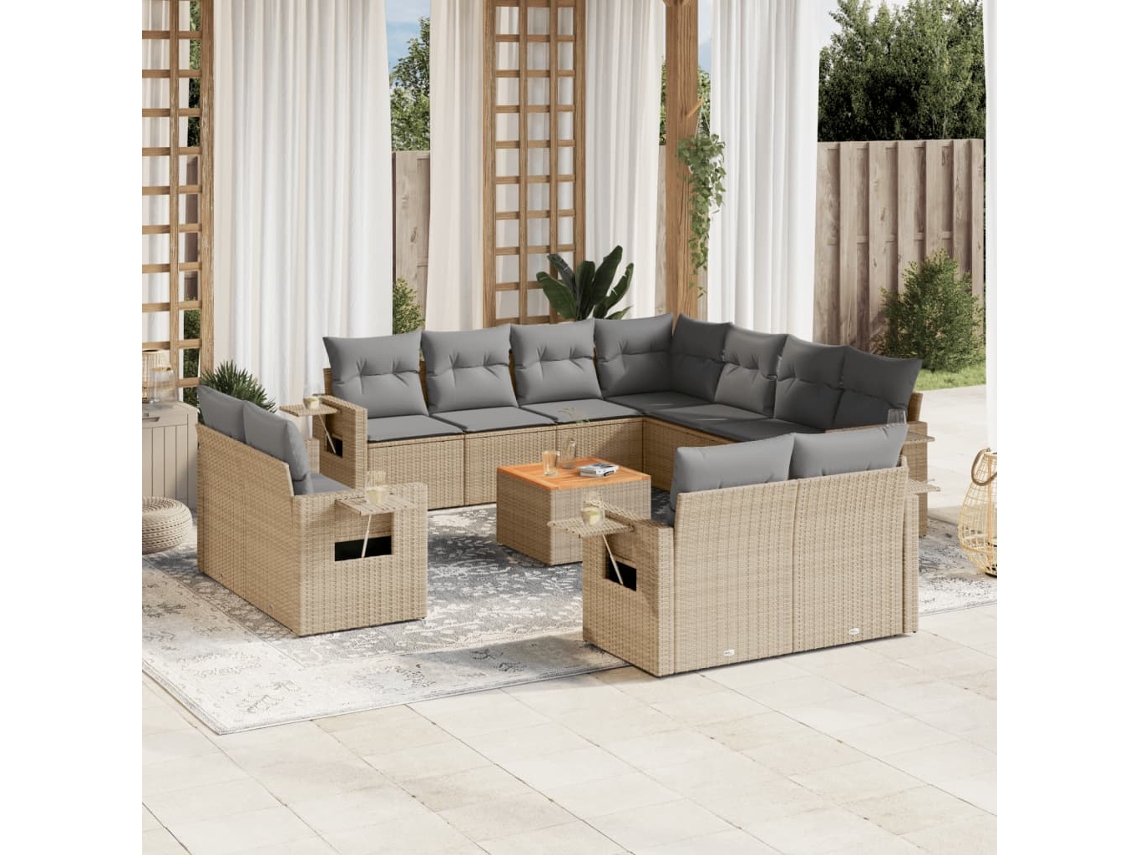 Conjunto 12 de sofás p/ jardim com almofadões VIDAXL vime PE bege