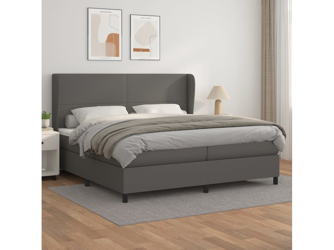 Cama box spring VIDAXL Cinzeto Couro Artificial (200 x 200 cm)