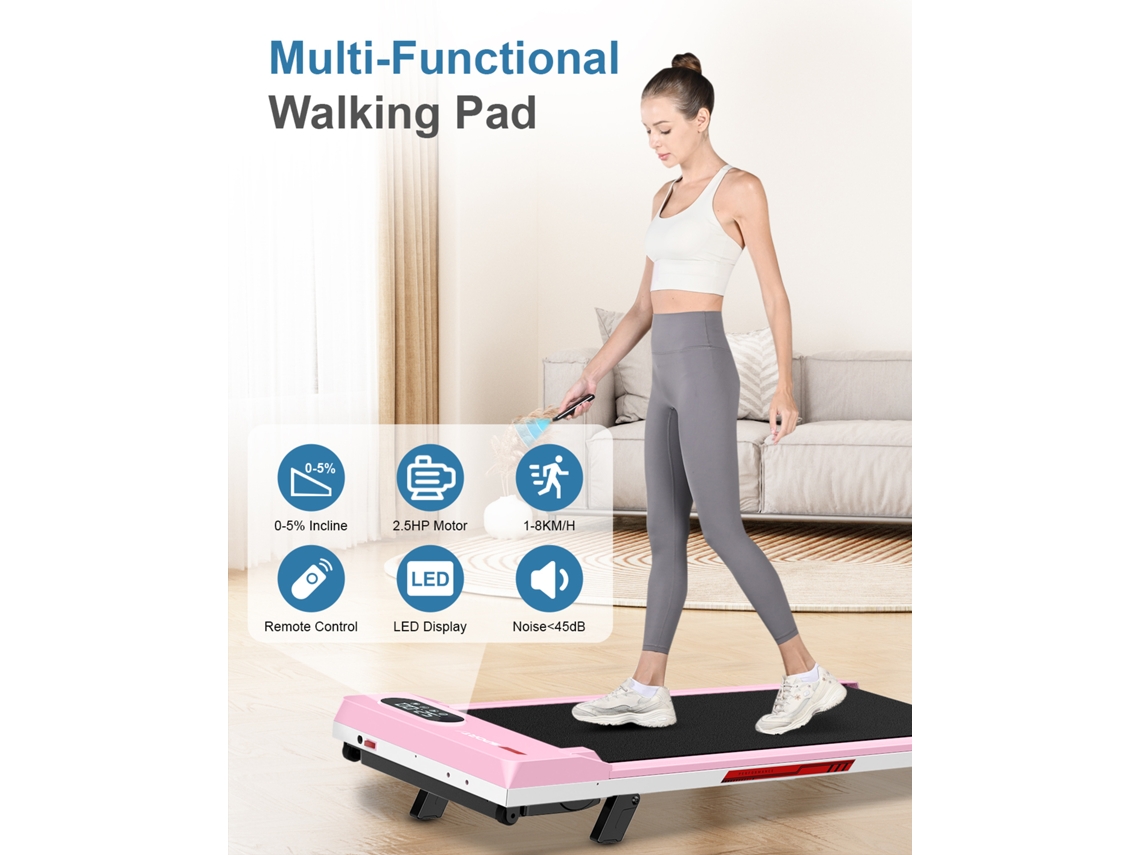 Passadeiras de Corrida Inclinada RACINGREAT Velocidade Máx 8Km/H Motor Silencioso Atualizado Inclinação de 0/5 Ajustável Manualmente Rosa